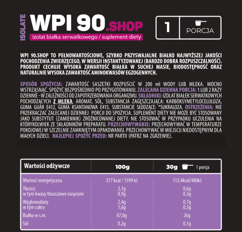 Isolate WPI90.shop white chocolate 30g Endorfina.shop Expiration date at least 1 year from the date of purchase