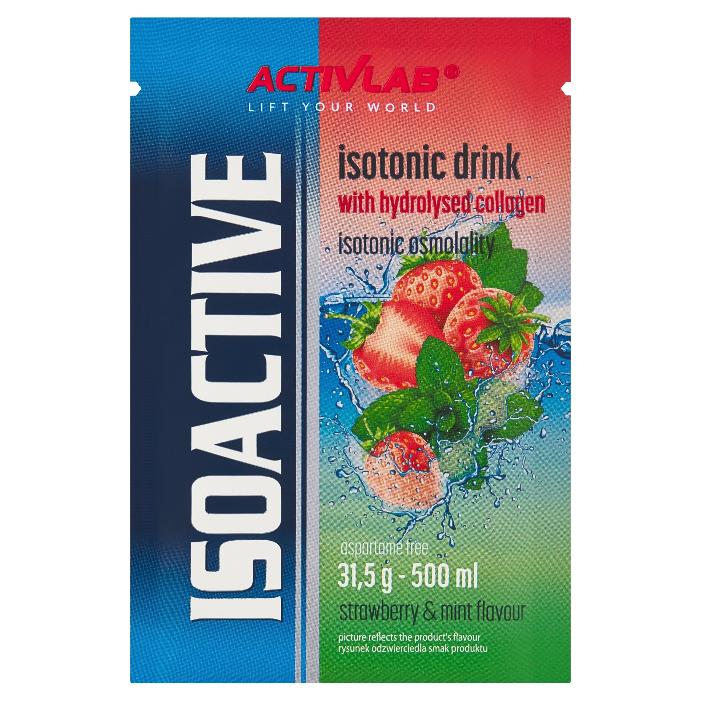 Isotonic Activlab Isoactive strawberry-mint flavour sachet 31,5 g per 500ml Expiration date not specified