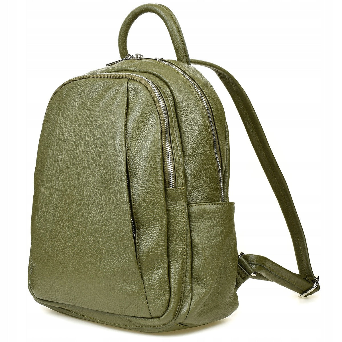 Italian Leather Backpack A4 Women's Lots of Pockets Olive C79