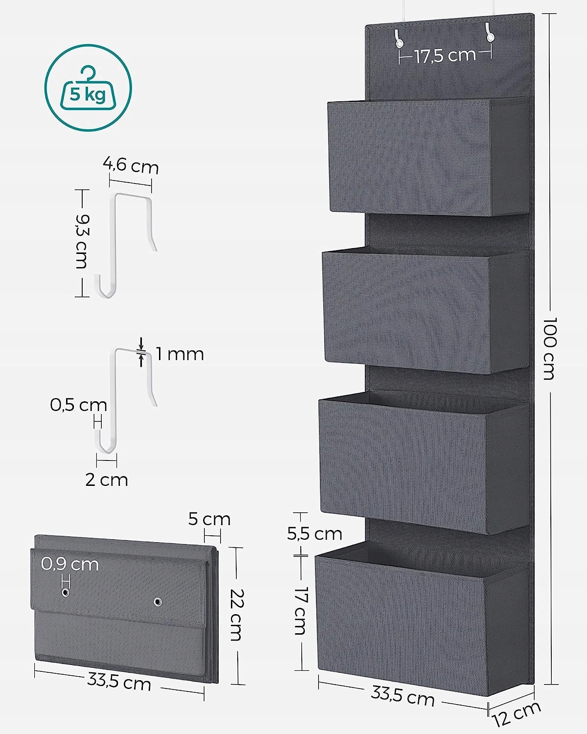 J92. SONGMICS hanging folding bookcase material organizer 4 shelves Brand Songmics