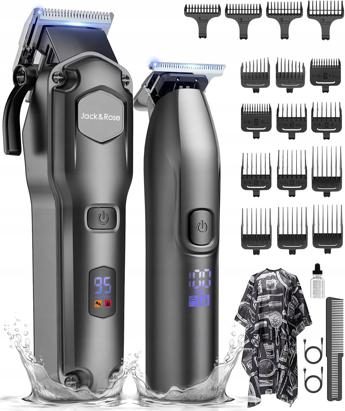 JACK & ROSE HAIR CLIPPER AND TRIMMER T-BLADE IPX7 USB BLACK