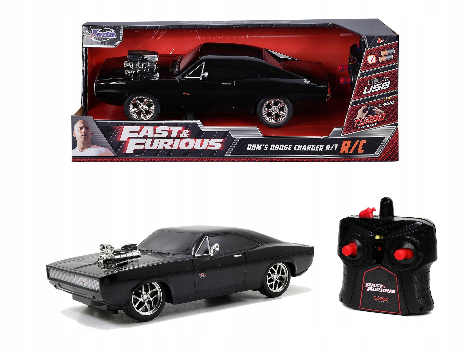 JADA FAST & FURIOUS DOM'S DODGE CHARGER R/T R/C RECHARGEABLE USB NEW MODEL