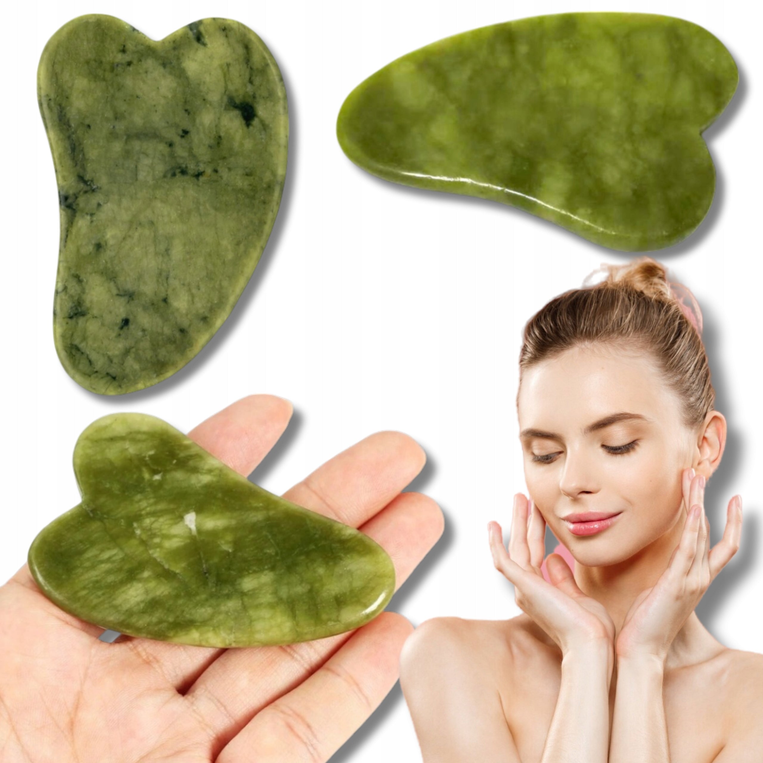 JADE STONE GUA SHA PLATE WITH JADE FACE MASSAGER NATURAL