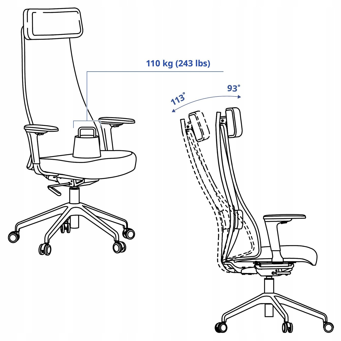 JARVFJALLET Office chair with armrests - Gunnared dark grey Furniture depth 68 cm