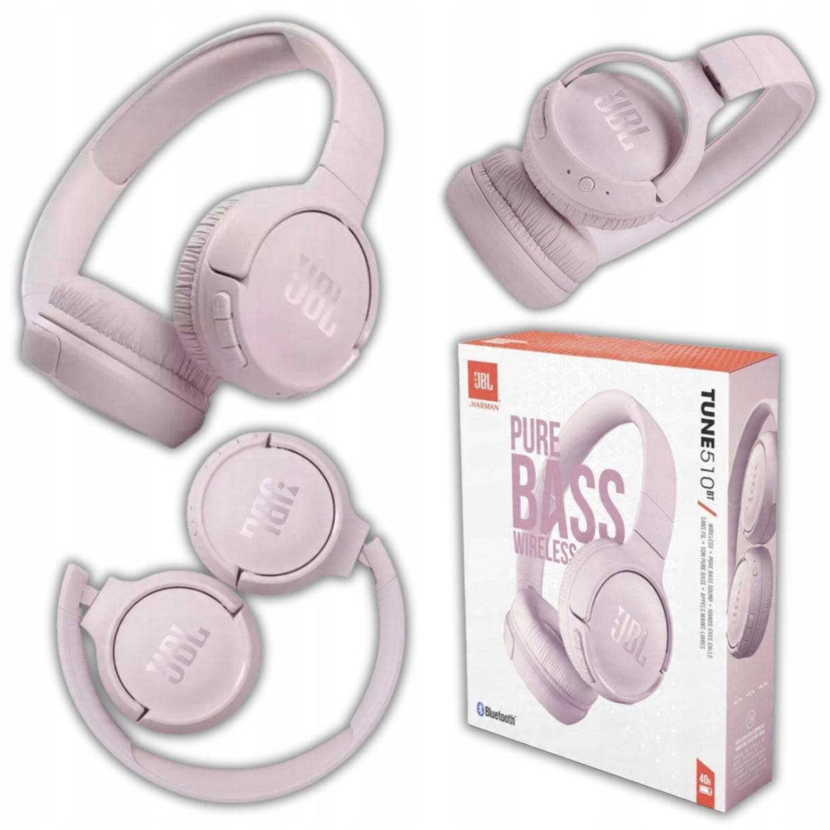 JBL 510BT Pink - Wireless On-Ear Bluetooth + Microphone