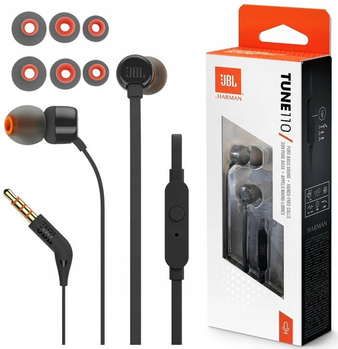 JBL TUNE 110 Black Wired In-Ear Headphones with BLK Microphone
