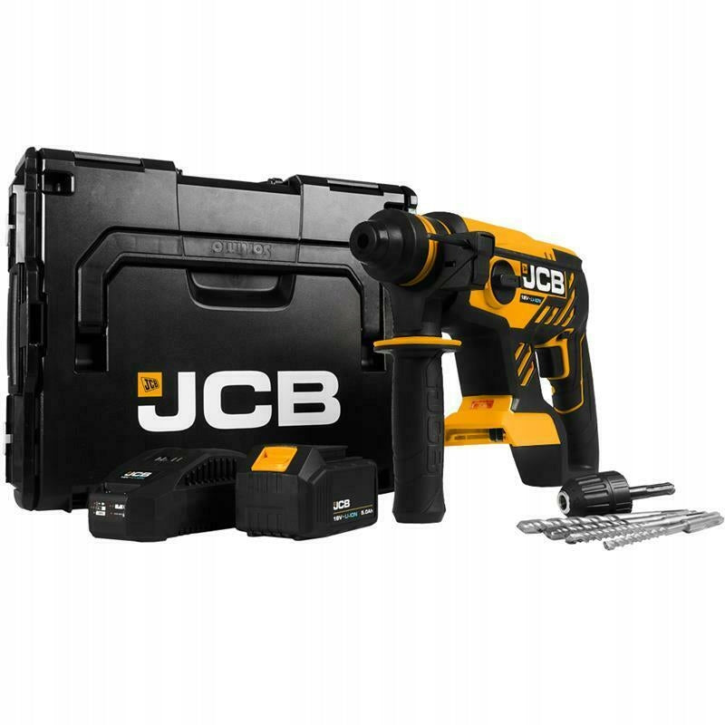 JCB 18BLRH hammer drill 18V hammer SDS plus L-Boxx LED Set 5,0 Ah, charge.