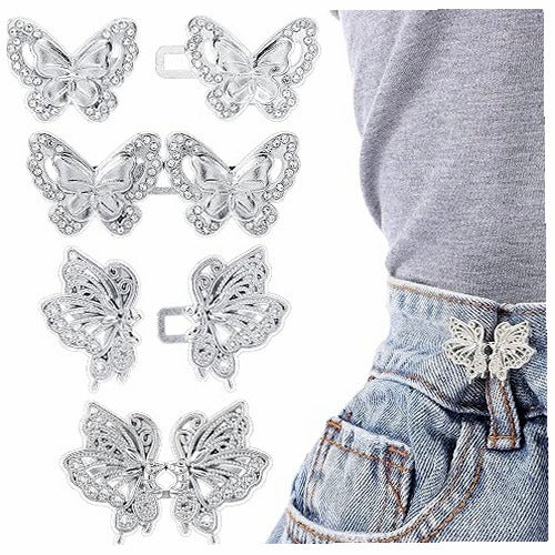 JEANS BUTTONS ADJUSTABLE REMOVABLE SILVER SET OF 4 PAIRS FOR WOMEN