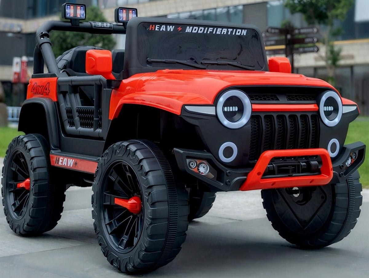JEEP ST 4x4 Auto Battery Operated LEATHER, EVA, LED, 12V 7ah, Bluetooth, APP Color red orange gray