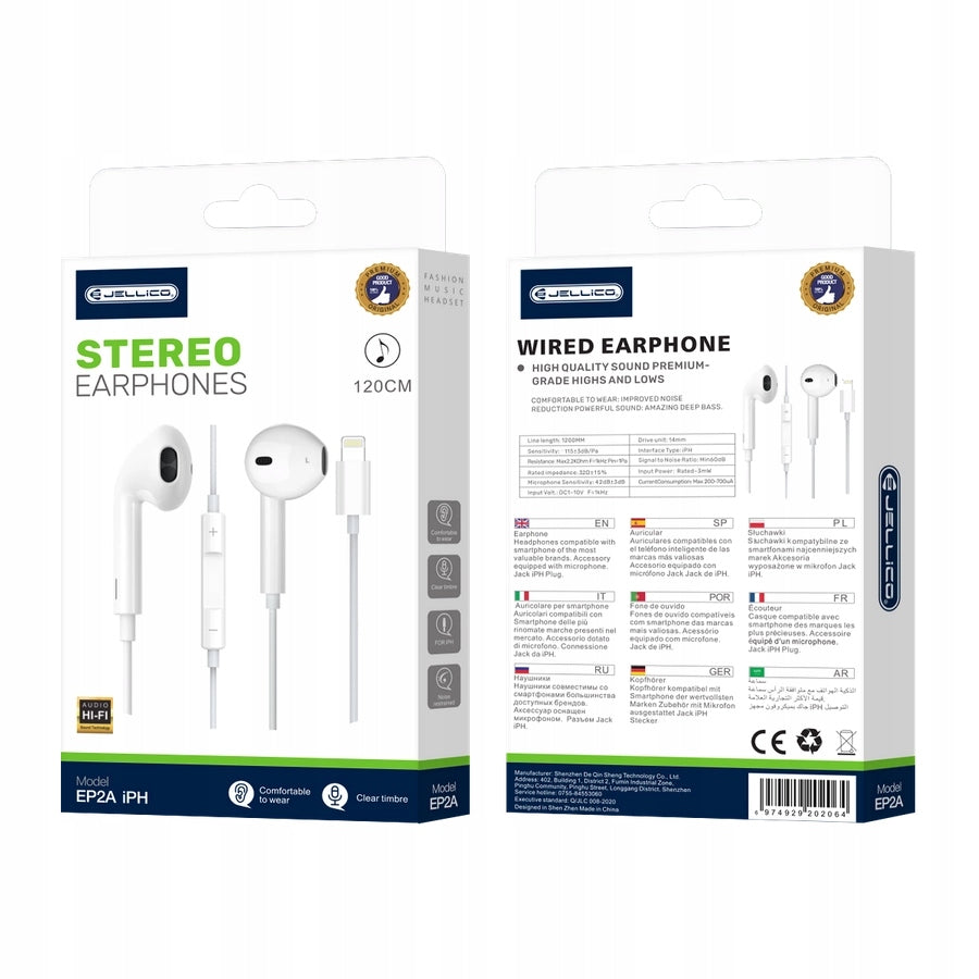 JELLICO LIGHTNING EP2A WIRED HEADPHONES FOR IPHONE 12 13 14 WITH MICROPHONE