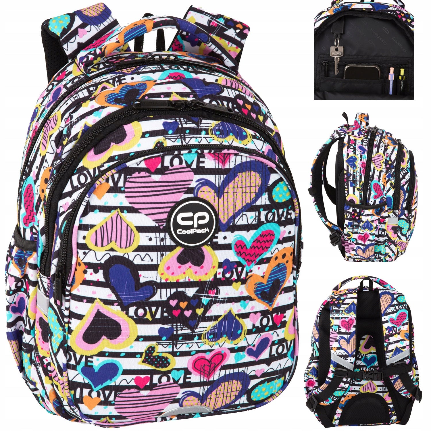 JERRY DIARY SCHOOL BACKPACK For Class 1 - 3 HEARTS STRAPS