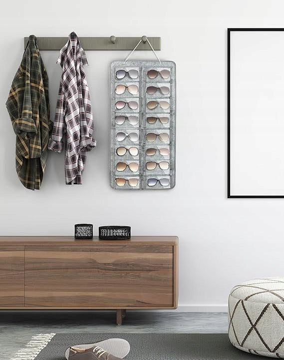 JEWELRY GLASSES ORGANIZER 16 SEATS SOFT FOR CLOSET HANGING LARGE Color gray