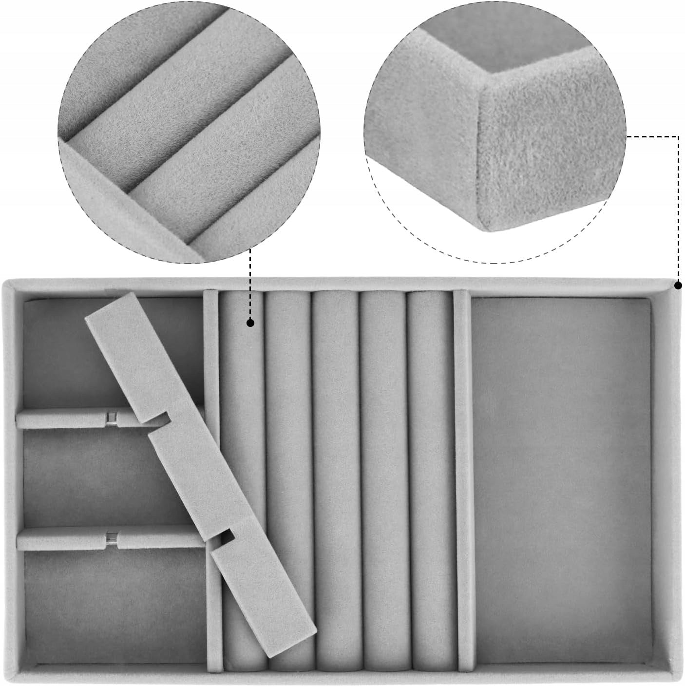 JEWELRY ORGANIZER 6 PCS DRAWER INSERT VELVET BOX Packaging status original