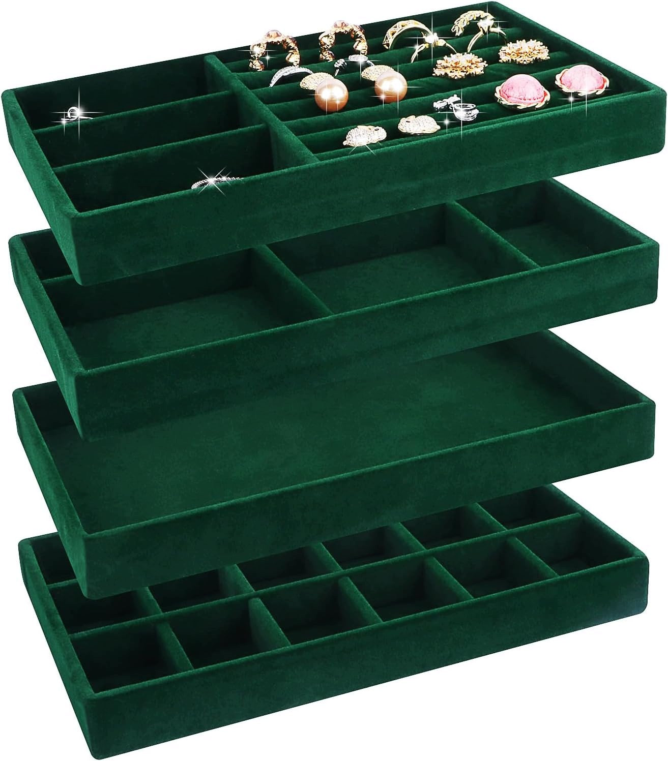 JEWELRY ORGANIZER FOR DRAWER SET OF 4 GREEN CARTRIDGE