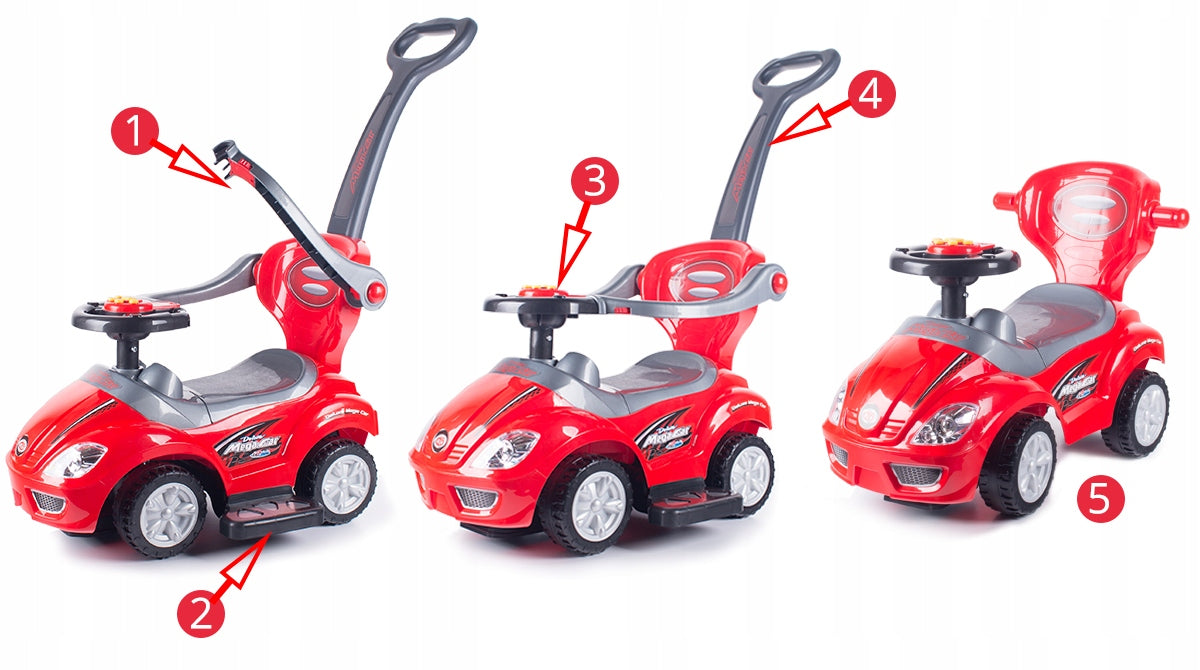 „3-in-1“-Auto mit Fußantrieb und Griff für die Eltern 