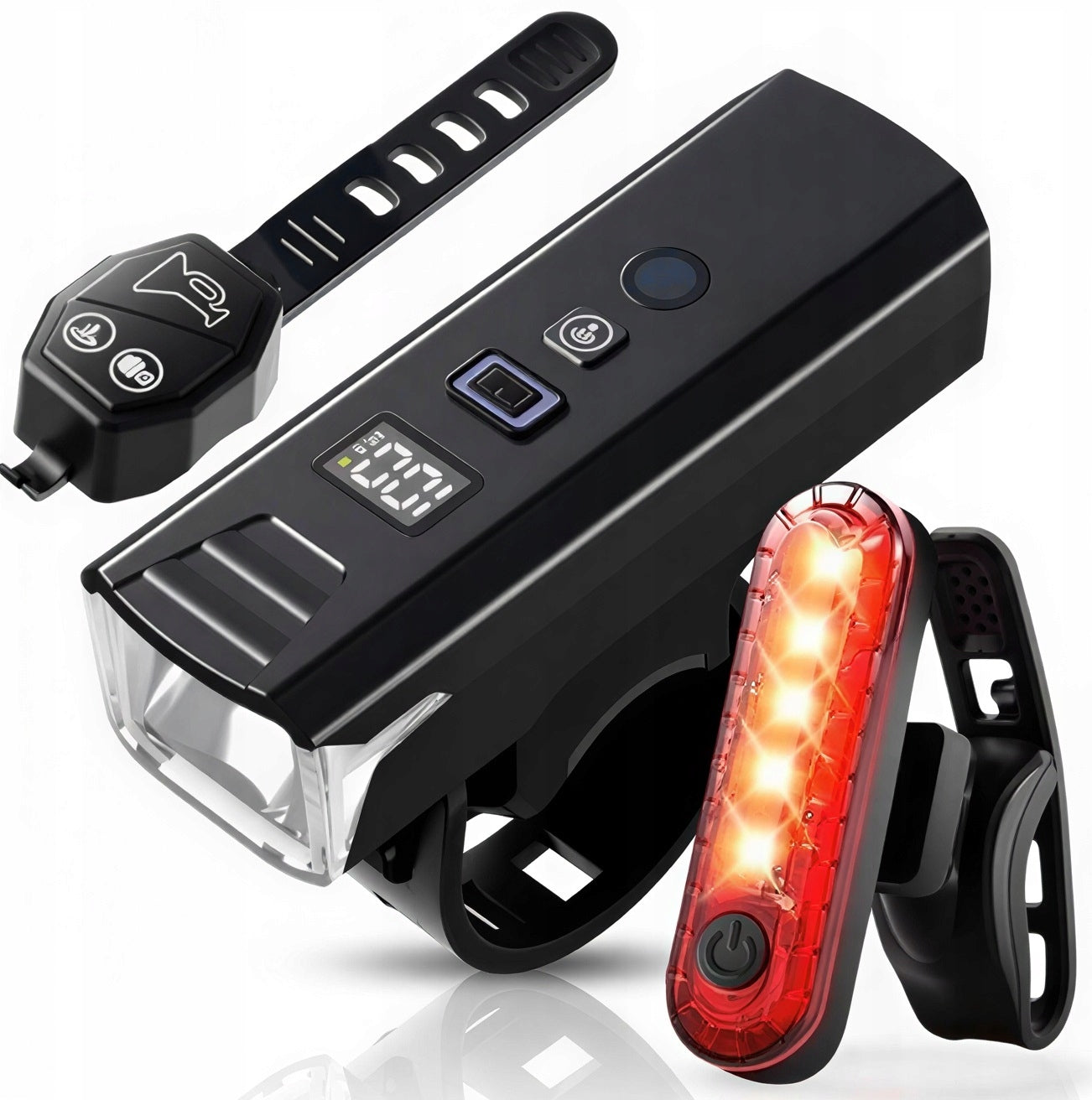 JJM LED Light Strong Bicycle Front Rear Remote Control Horn 1200lm SET