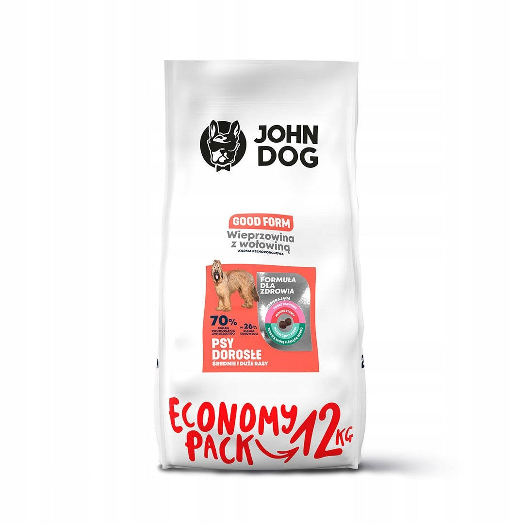 JOHN DOG ADULT LARGE DOGS PORK BEEF 12KG