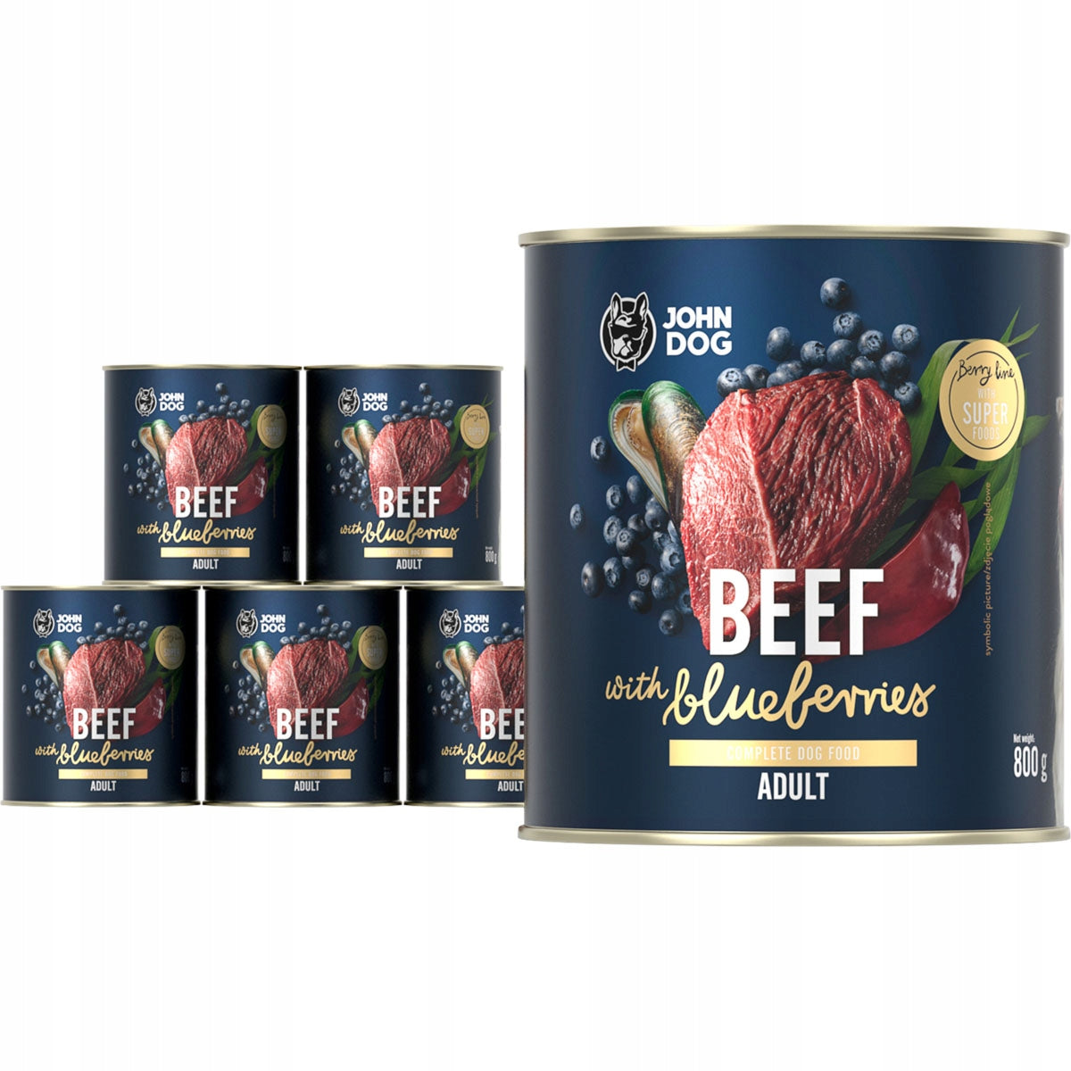 JOHN DOG BERRY ADULT BEEF WITH BLUEBERRIES 6x800G NATURAL WET FOOD