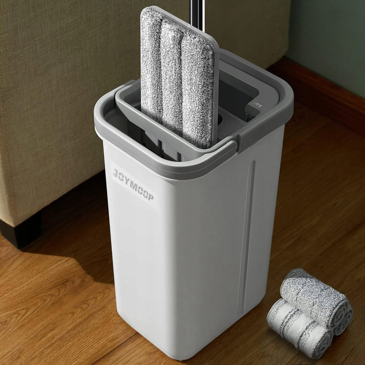 JOYMOOP flat mop + bucket with squeezer, 3 pads microfiber (R2)