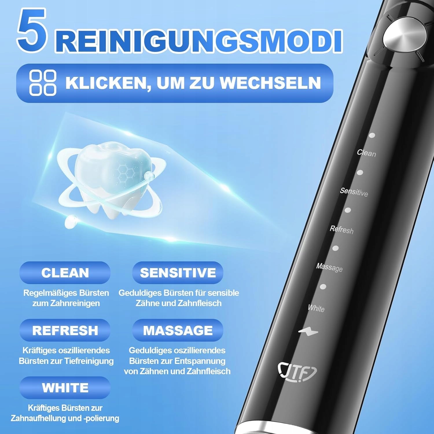 JTF P200 black electric toothbrush 5 modes 6 heads 60 working days Brand no brand