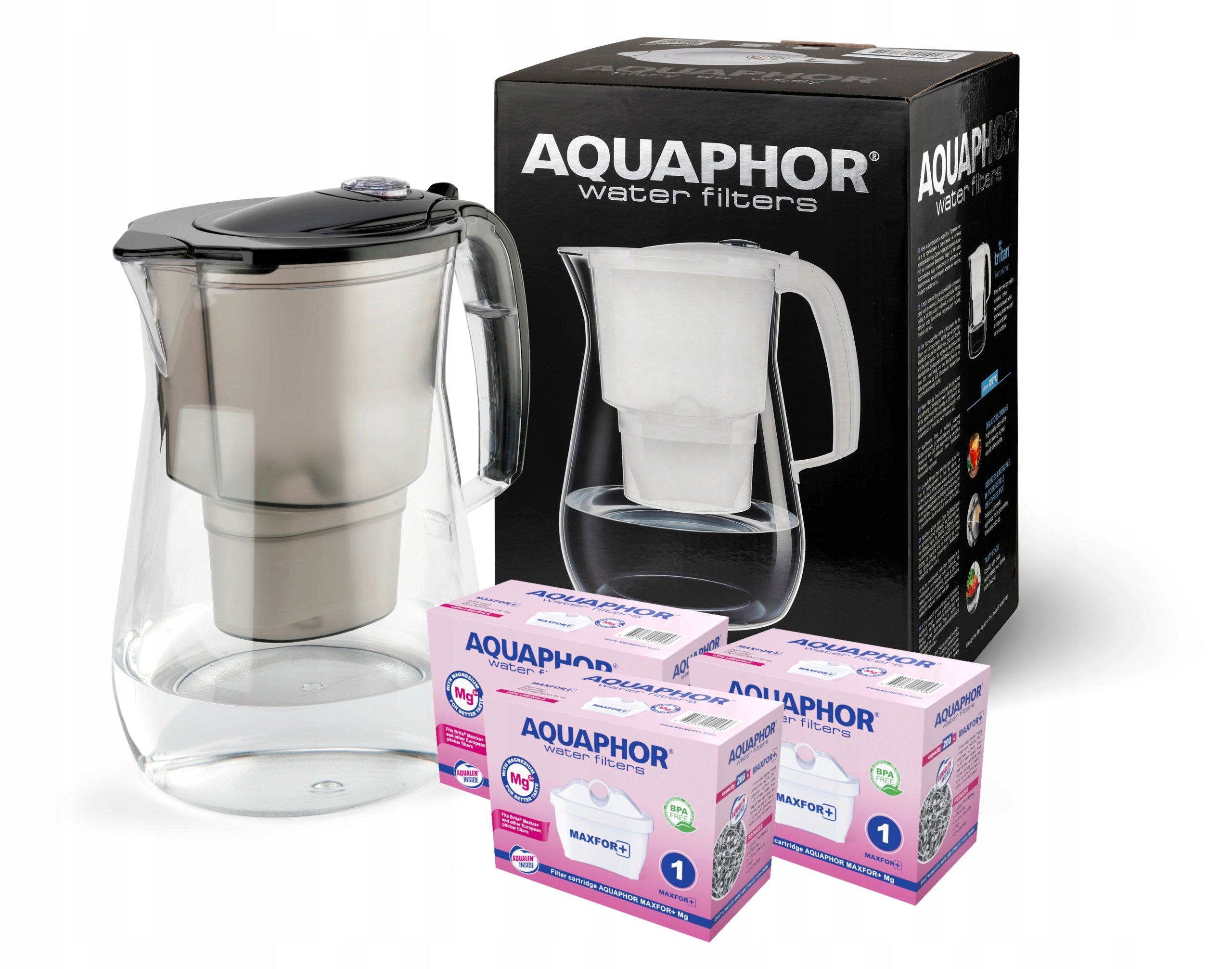 JUG FILTER AQUAPHOR ONYX BLACK + 3 MAGNESIUM CARTRIDGES MAXFOR+ MG+