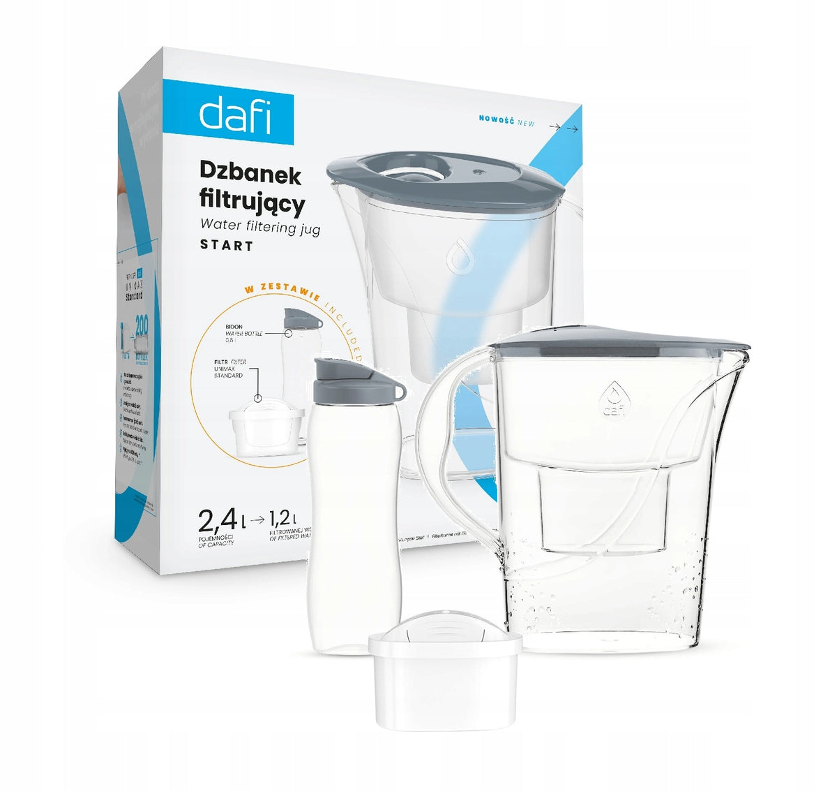 JUG START SET 2,4l UNIMAX STANDARD + FILTER + WATER BOTTLE GREY