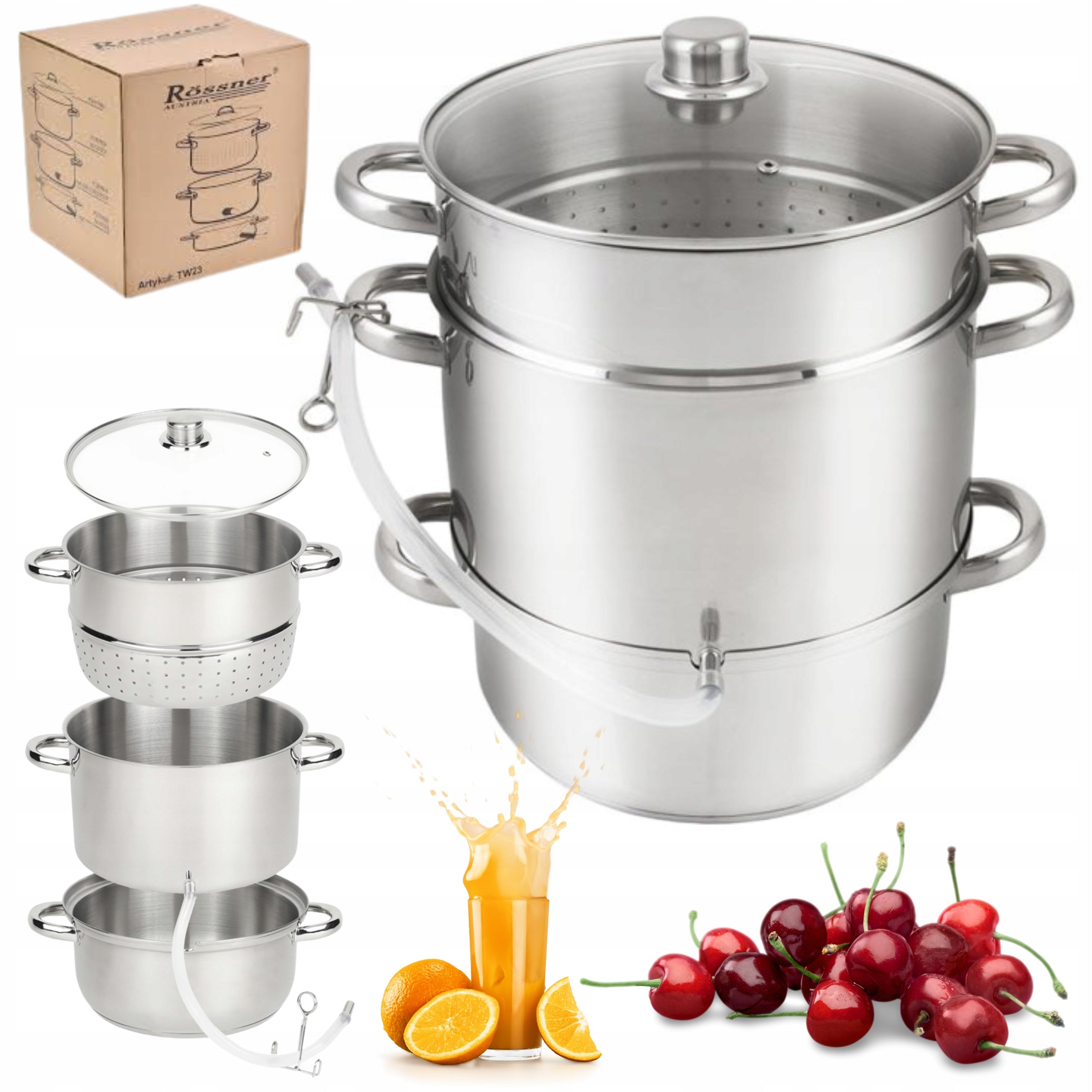 JUICER FOR FRUITS AND VEGETABLES 26cm STEAM juicer, STAINLESS STEEL, INDUCTION