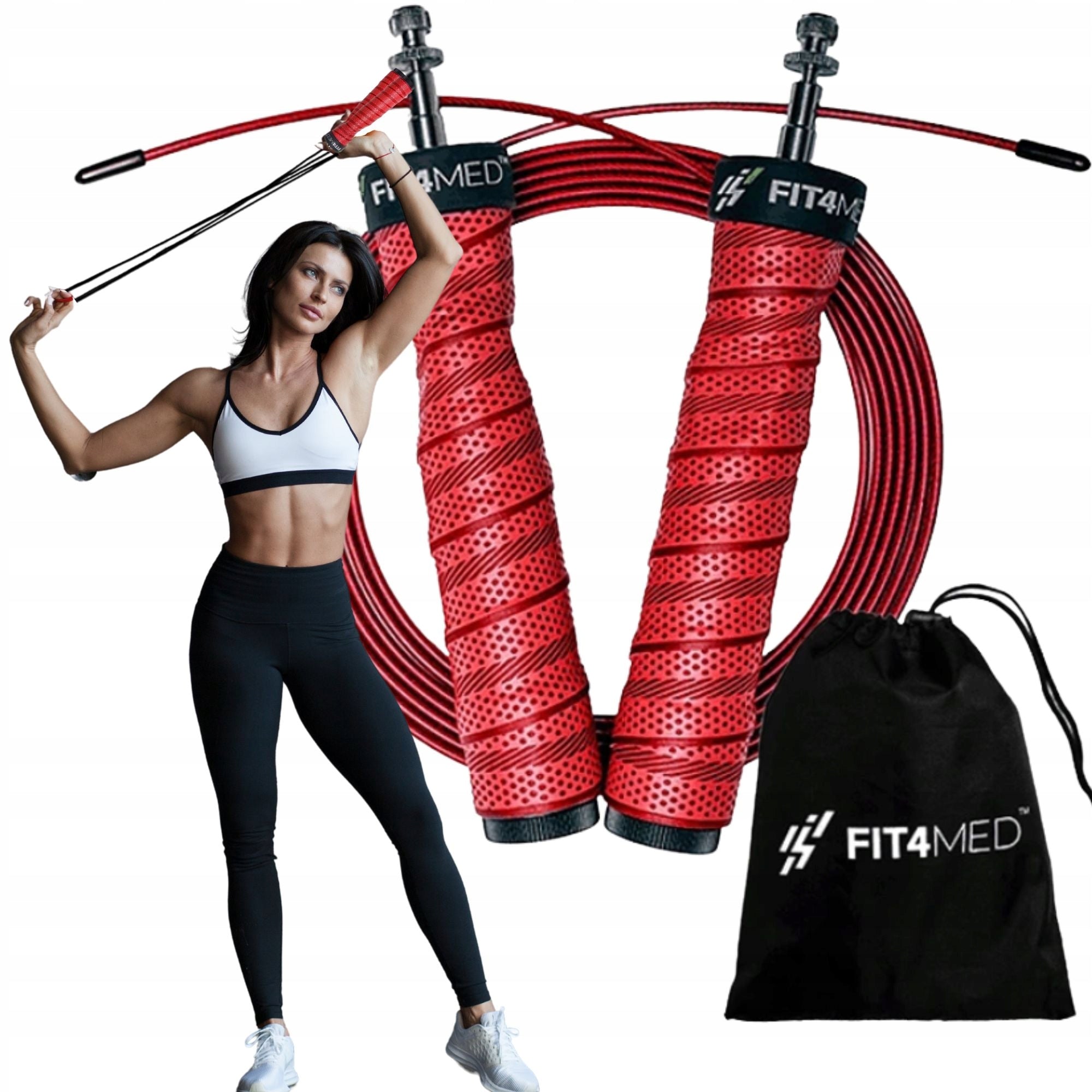 JUMP ROPE ADJUSTABLE 2 STEEL ROPES WITH BEARINGS FOR FITNESS EXERCISES FIT4MED Model FIT873