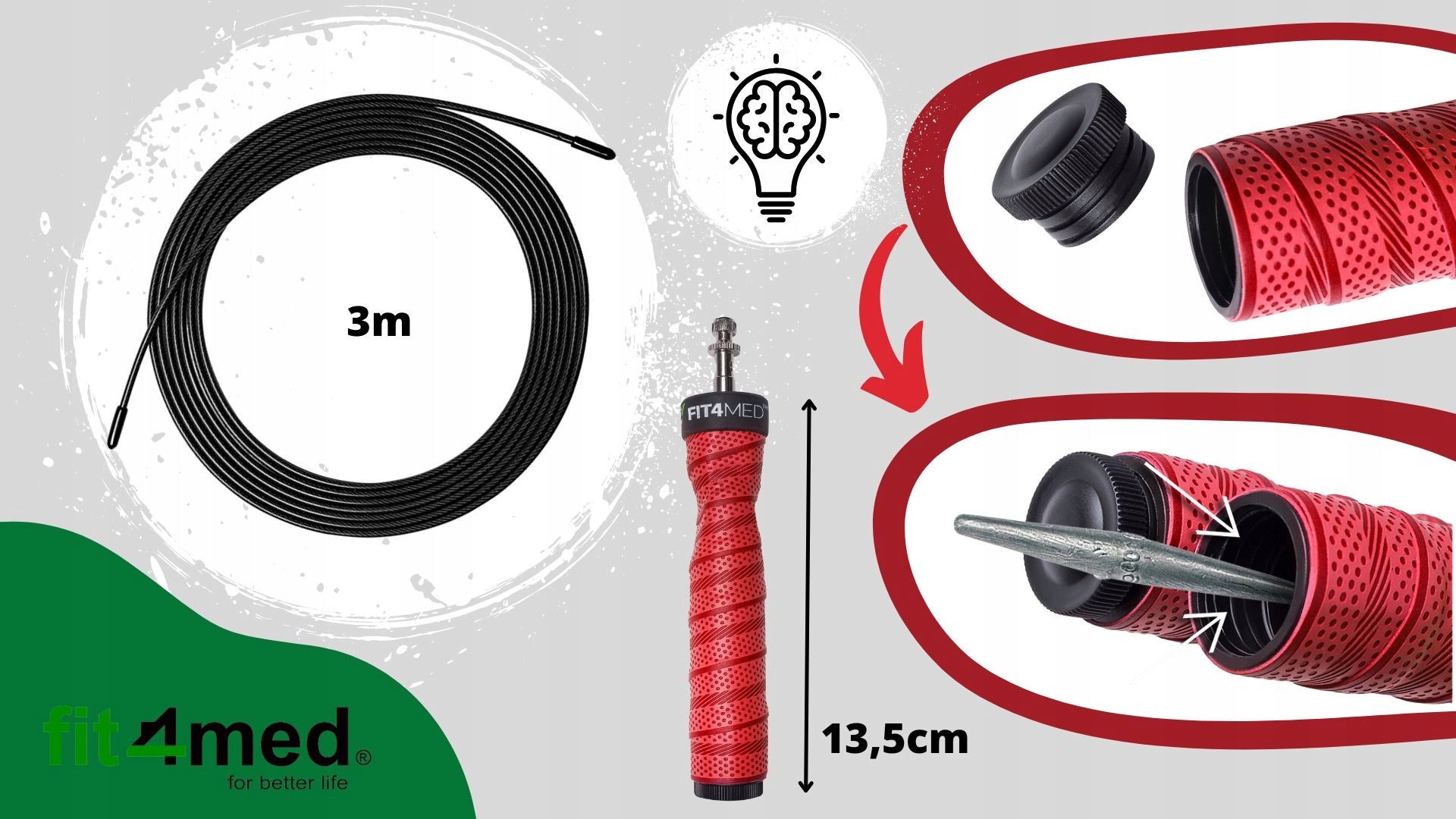 JUMP ROPE ADJUSTABLE 2 STEEL ROPES WITH BEARINGS FOR FITNESS EXERCISES FIT4MED Rope thickness 0.34 cm