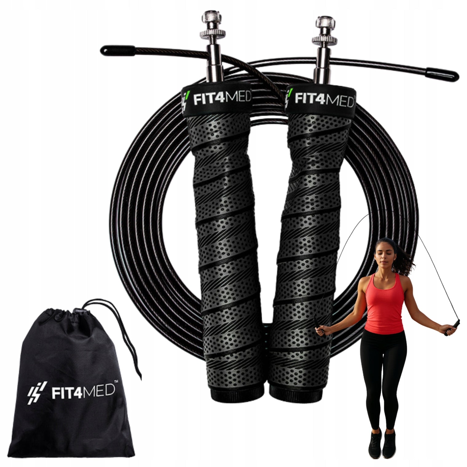 JUMP ROPE ADJUSTABLE TRAINING 2 PROFESSIONAL LINKS WITH BEARINGS Brand Fit4Med