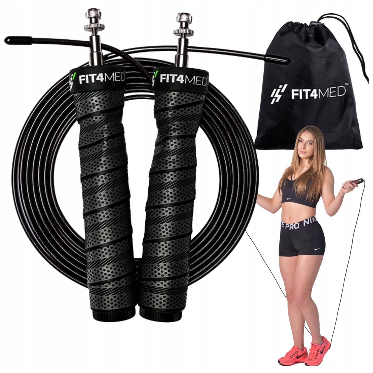 JUMP ROPE ADJUSTABLE TRAINING 2 PROFESSIONAL LINKS WITH BEARINGS Rope length 300 cm
