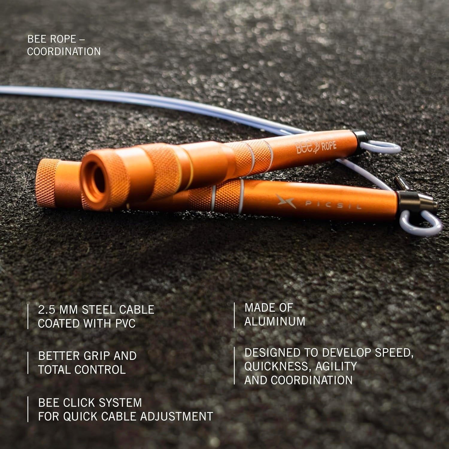 JUMP ROPE ADJUSTABLE WITH REINFORCED CABLE AND ALUMINUM HANDLES Rope length 300 cm