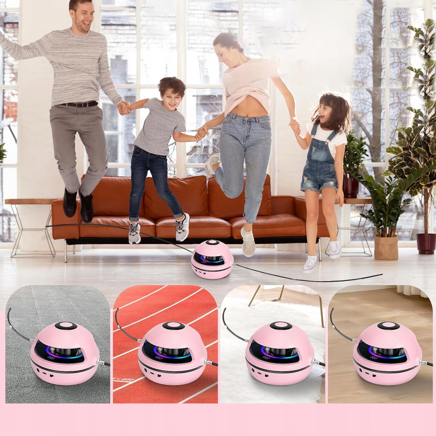 JUMP ROPE WITH BLUETOOTH MUSIC AND DISPLAY 10 LEVELS 1200MAH 3.7V Color pink