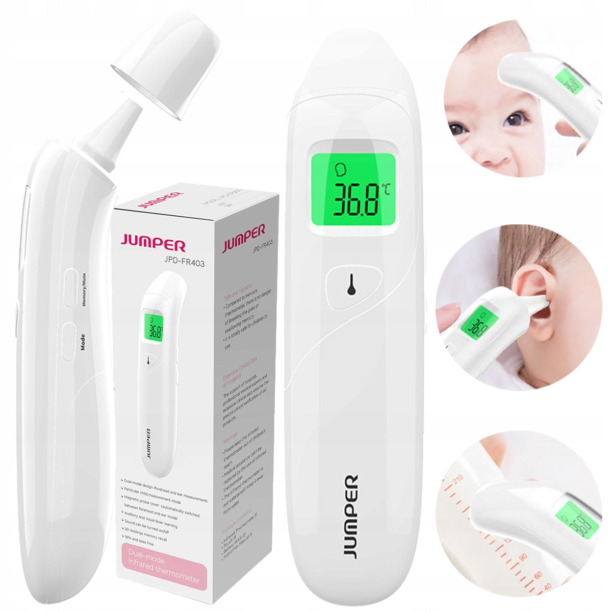 JUMPER JPD-FR403 MEDICAL non-contact infrared thermometer for forehead ear Batteries included yes