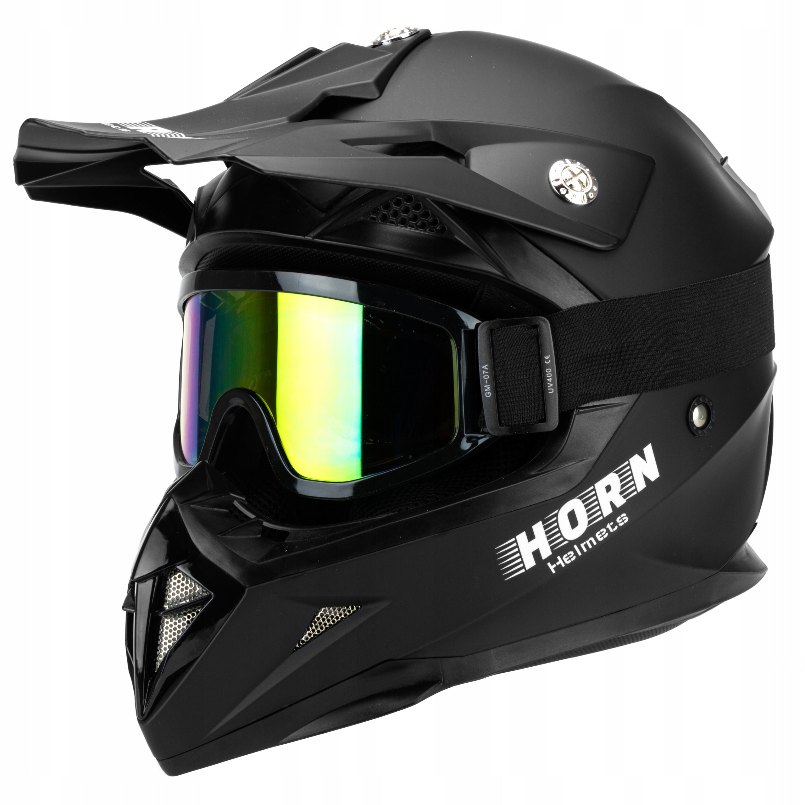 JUNIOR MOTORCYCLE HELMET CROSS HORN QUAD + GOGGLES XS (YS 48-49CM)