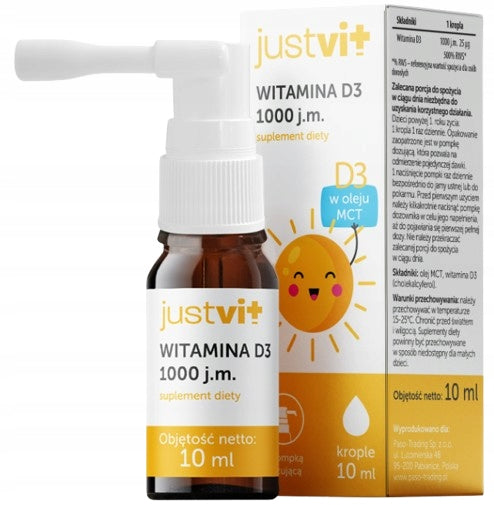 JUSTVIT VITAMIN D3 1000 IU, DROPS 10ml Brand Paso