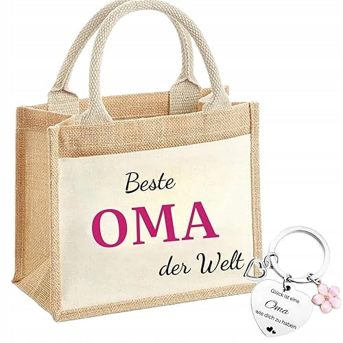 JUTE BAG WITH KEY CHAIN FOR GRANDMA BIRTHDAY GIFT