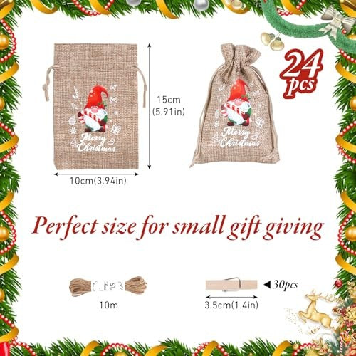 JUTE BAGS FOR ADVENT CALENDAR GIFTS 24 PIECES 10X15 CM Manufacturer code Bez marki