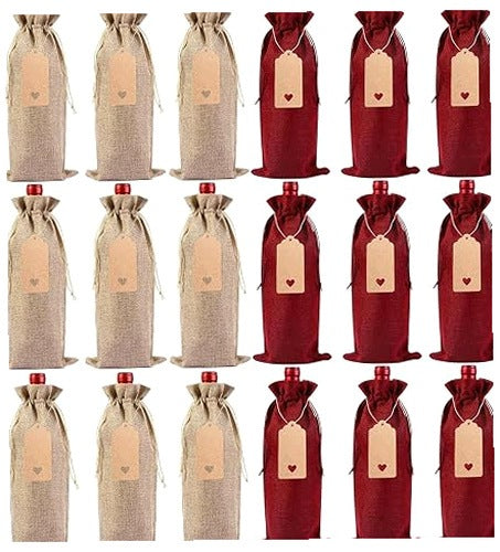 JUTE WINE BAGS FOR BOTTLES SET OF 18 PIECES GIFT WEDDING FOR BIRTHDAY