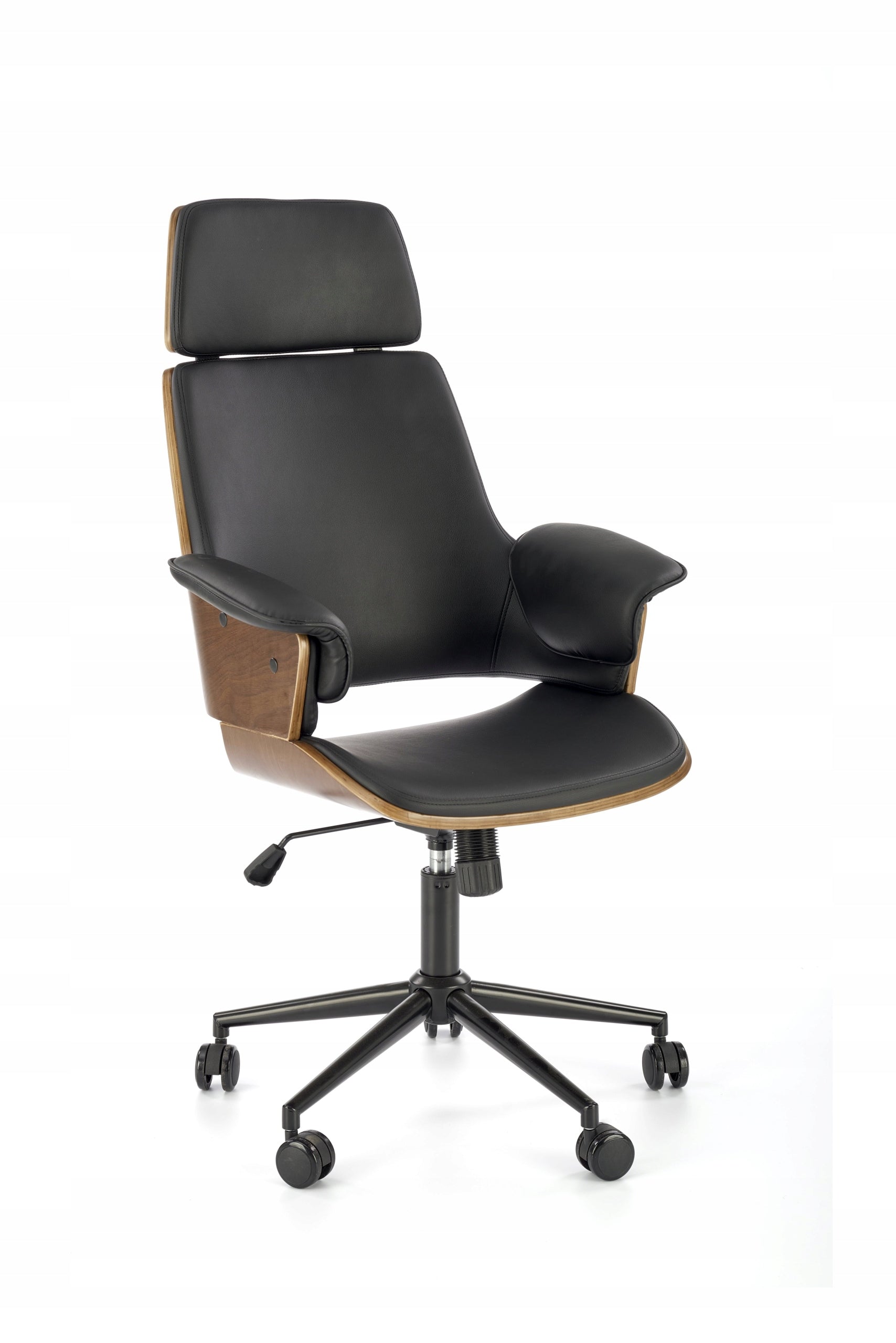 JUVANO Swivel Chair Eco Leather/Wood - Walnut/Black - Elegant Design