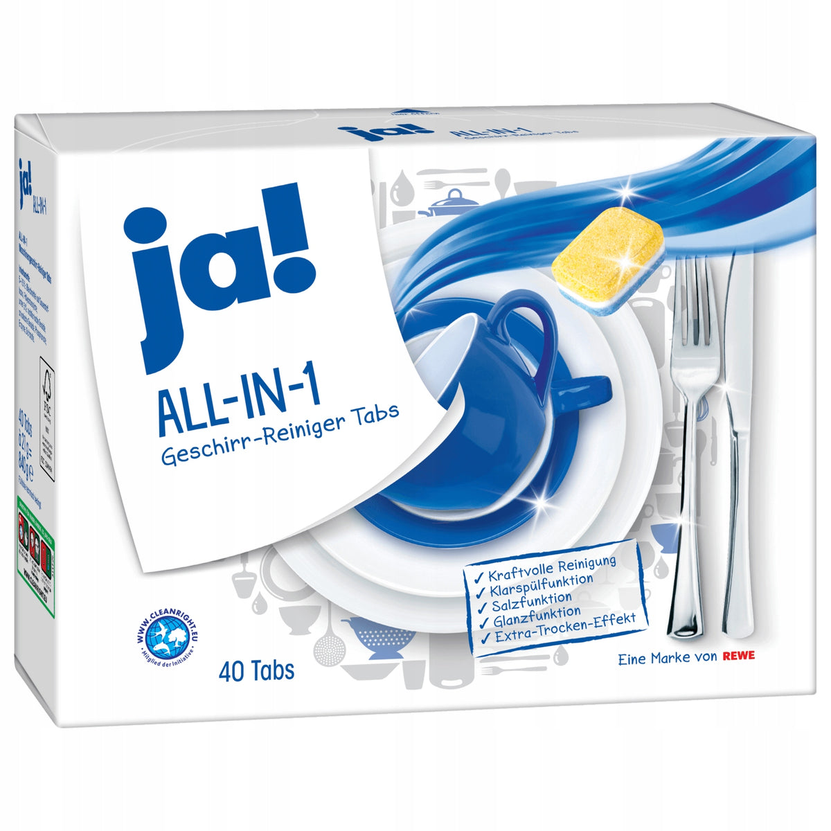 Ja! All-In-1 dishwasher tablets, 40 pieces from Germany