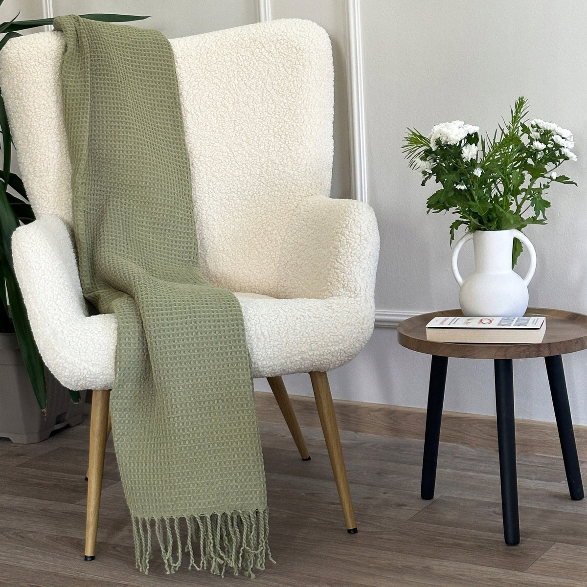 Jacquard Blanket with Tassels Pled Alta Structure Wafer Green 150x200 cm Brand Euromat