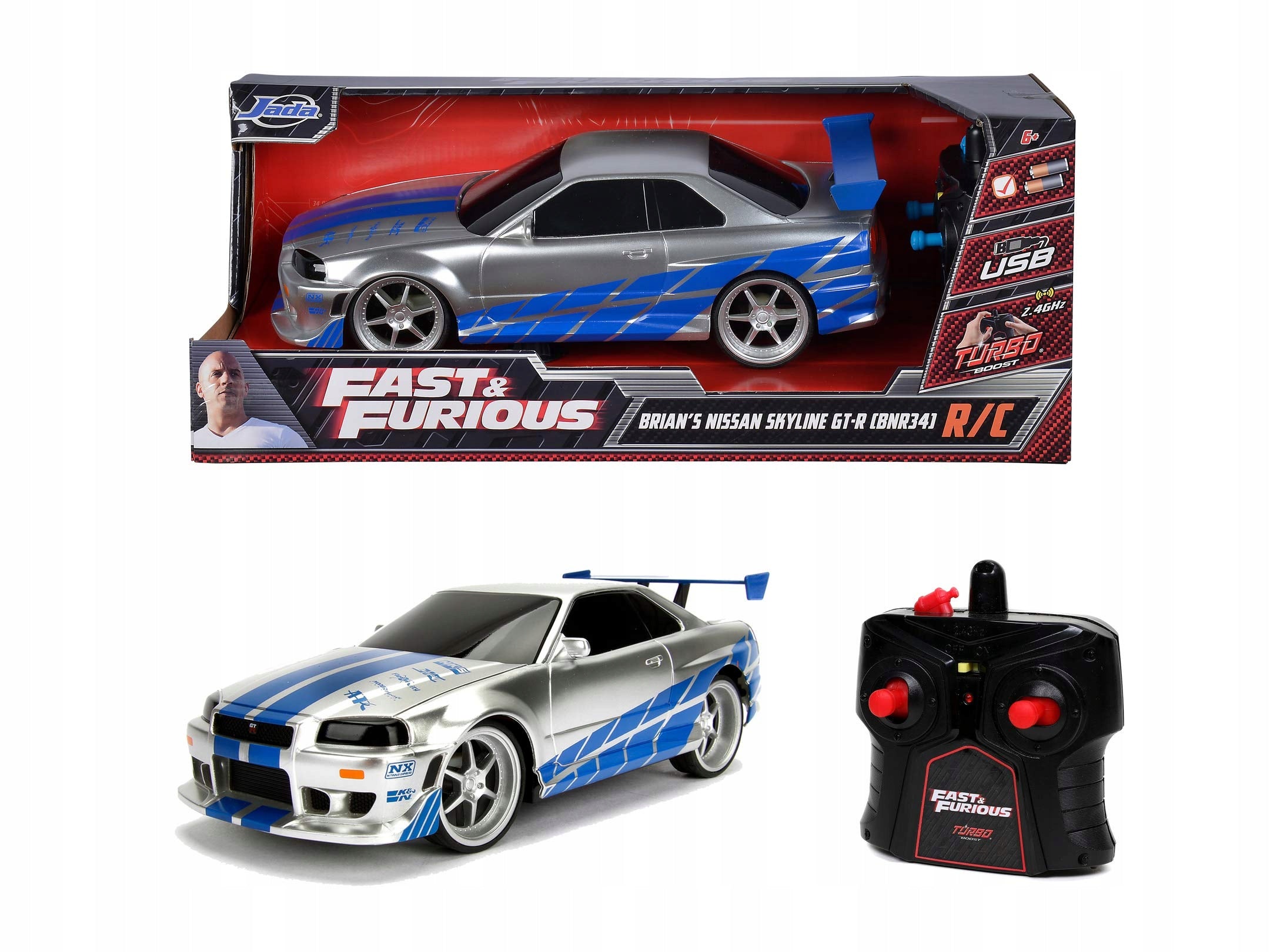 Radijo bangomis valdomas automodelis Simba Jada Fast & Furious Nissan Skyline GTR 1:16