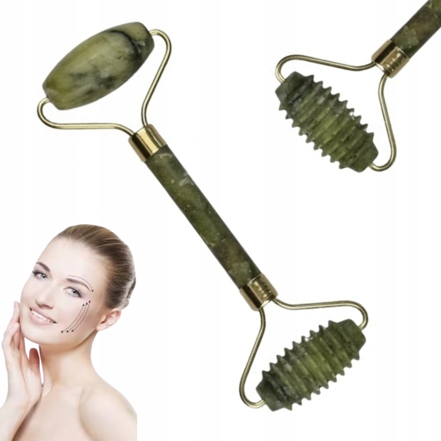 Jade Face Massager Neck Roller Double Roller Smooth Corrugated