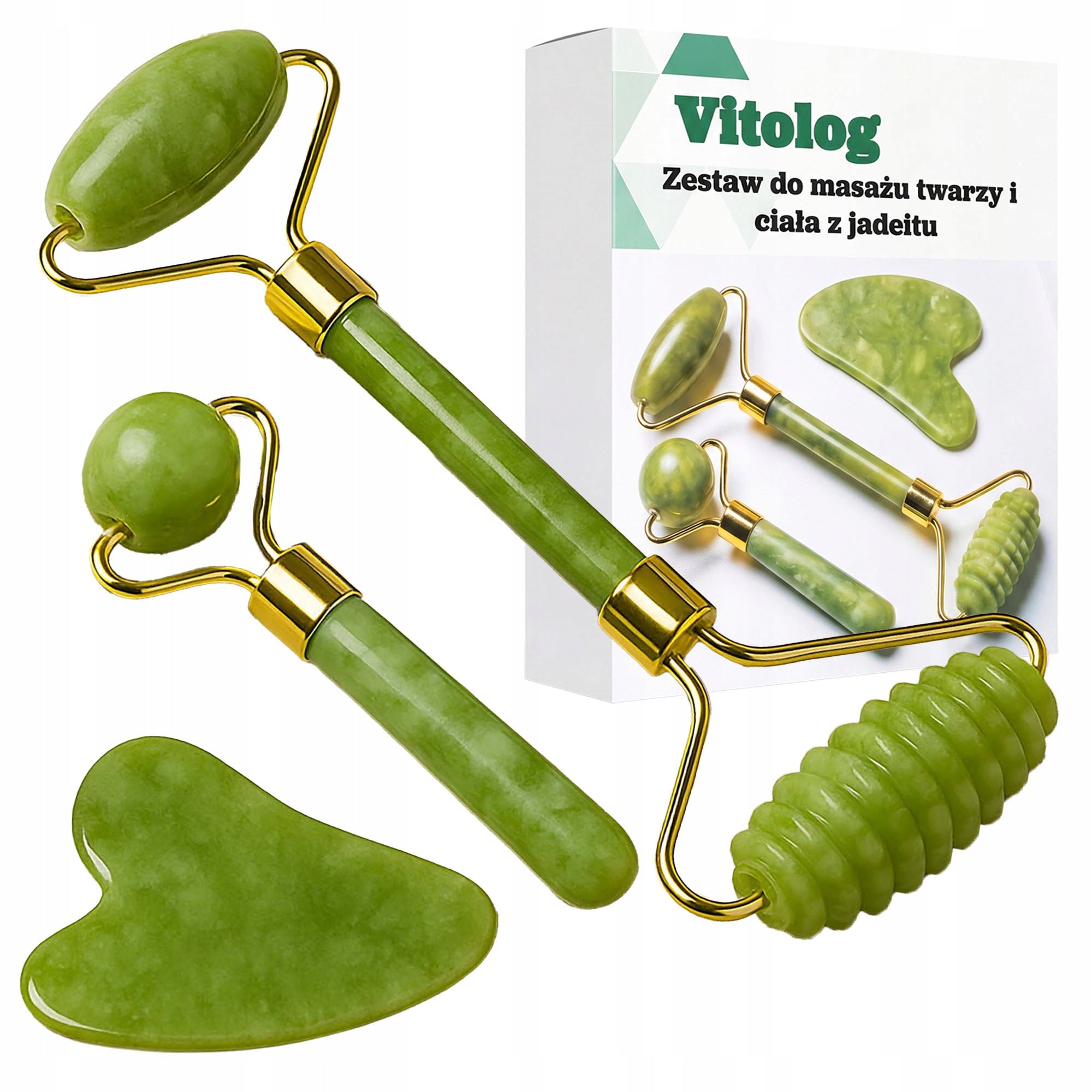 Jade massager roller for face massage neck under eyes stone gua sha 3in1