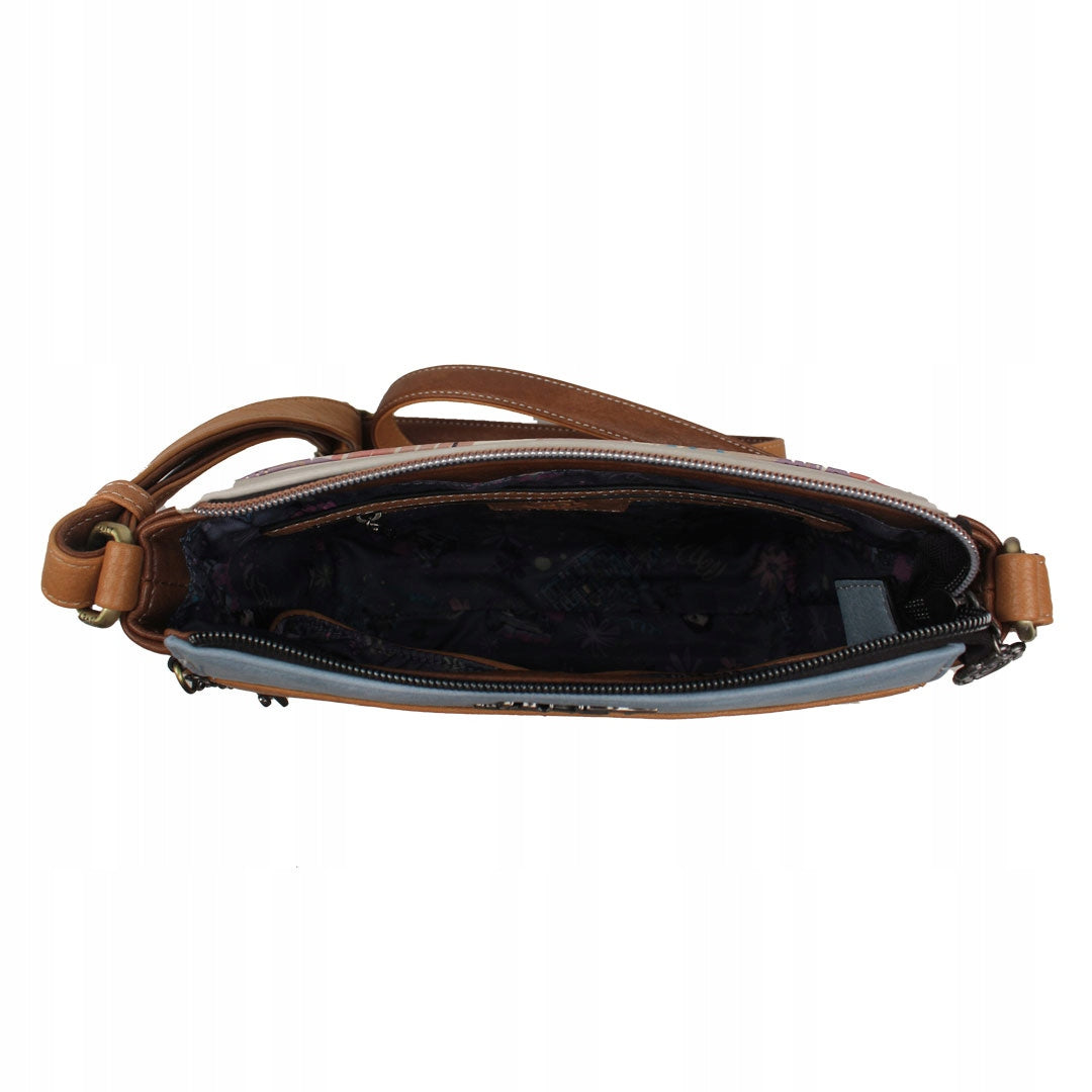 Janet Denese: FLOWER CITY - Shoulder bag J-088A Color shades of brown and beige multicolor