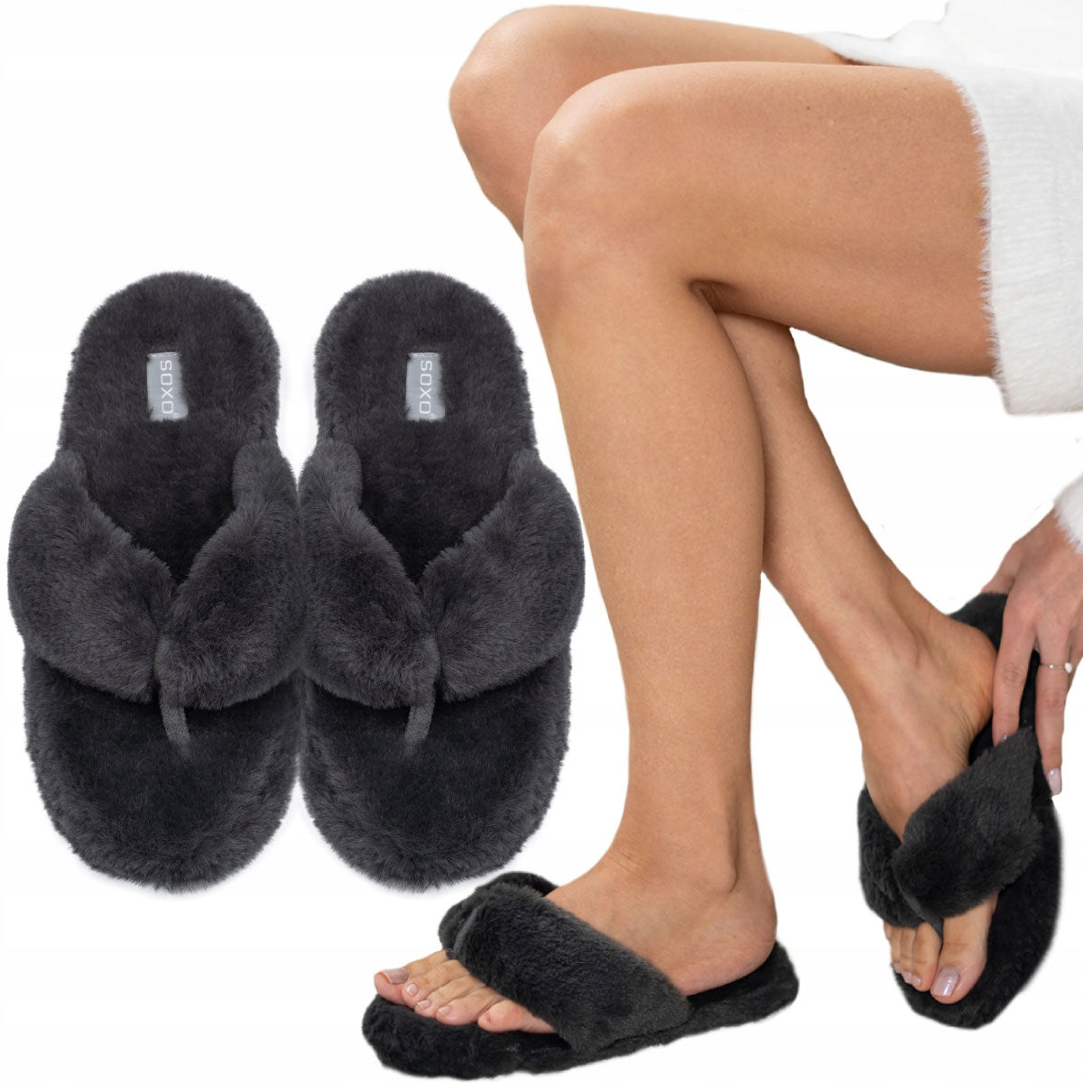 Sox Damenhausschuhe flauschig, grau 