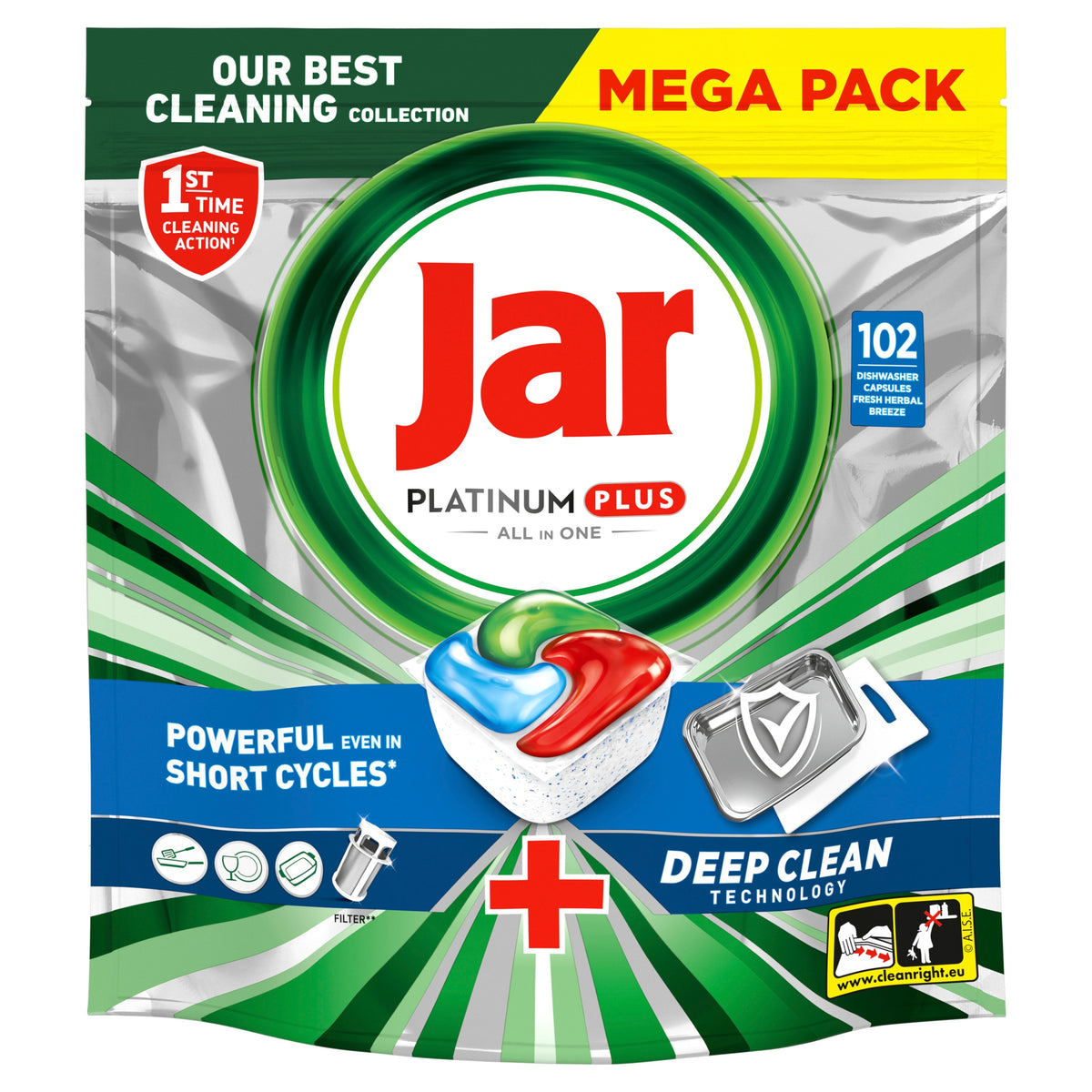 Jar Platinum Plus All In One Deep Clean Dishwasher Capsules 102 Pack