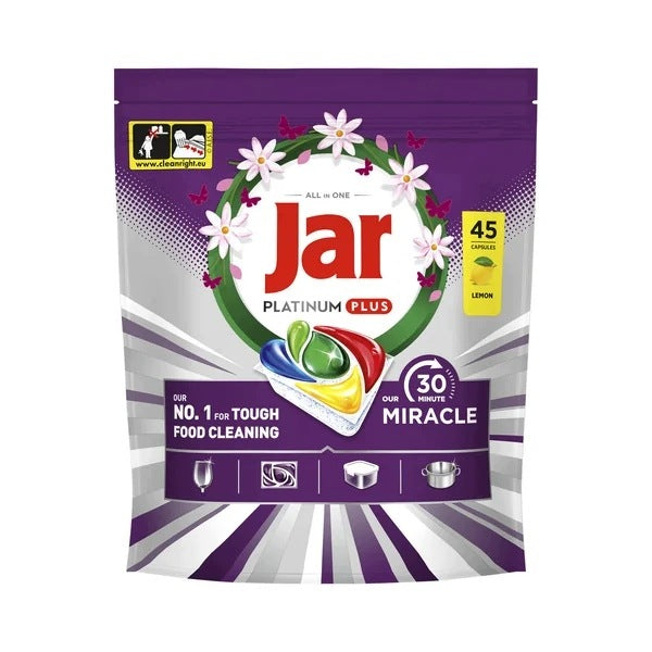 Jar kapsuly do umývačky riadu Platinum Plus All In One Lemon Miracle, 45 ks