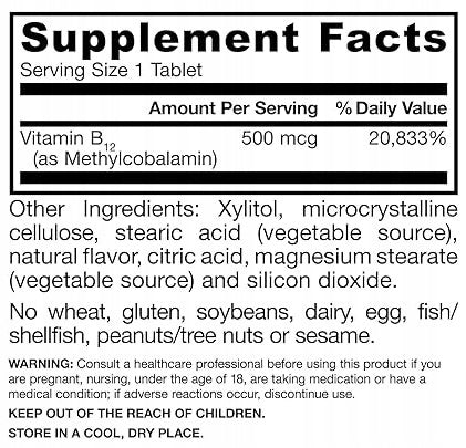 Jarrow Formulas Methyl B-12 Cherry 500 mcg 100 tablet Expiration date at least six months from the date of purchase